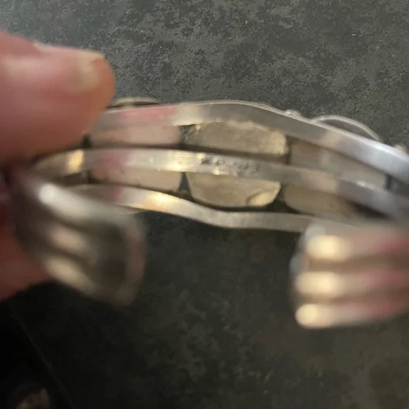 Vintage Native American Turquoise & Sterling Silver Cuff by M Thomas Jr - Picture 4 of 8